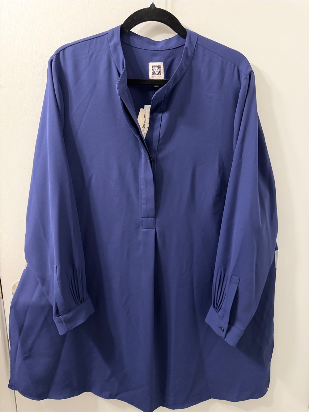 Anne Klein Deep Blue Long-Sleeve Mandarin Collar Tunic Sz 2X NWT